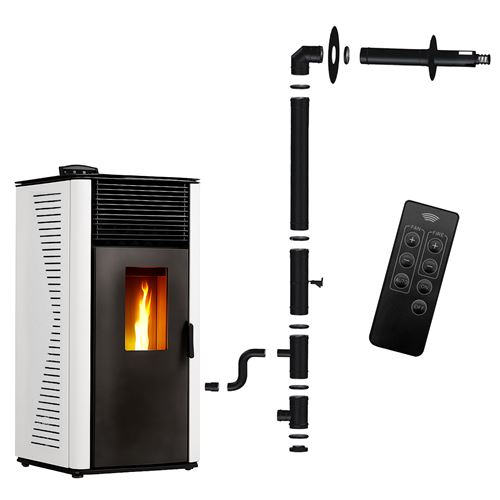  Po&ecirc;le &agrave; granul&eacute;s &eacute;tanche Anita 13 kW Blanc Sannover + Kit d'installation Complet