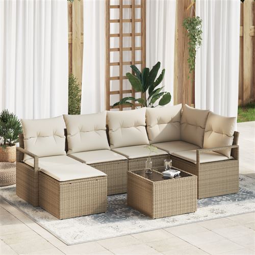 vidaXL Sofa Set 7 stk. Beige und Creme Poly-Rattan