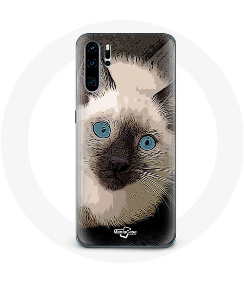 Coque pour Huawei P30 Chat Siamois Noir et blanc aux Yeux Bleus Maniacase