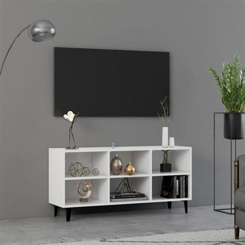 vidaXL Meuble TV avec pieds en métal Blanc 103,5x30x50 cm