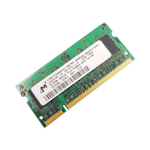 Barrette Mémoire 512Mo Ram Ddr2 Micron Mt8Htf6464Hdy-667B3 So-Dimm Pc2-5300S
