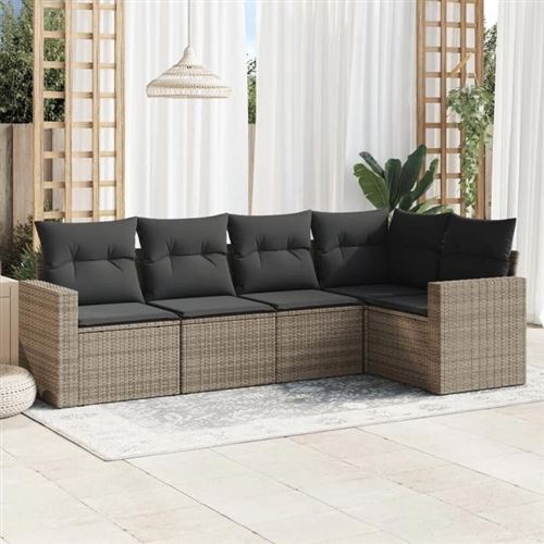 Salon de jardin modulable vidaxl 5 personnes gris resine tressee 62 x 62 x 69 cm 5 pieces