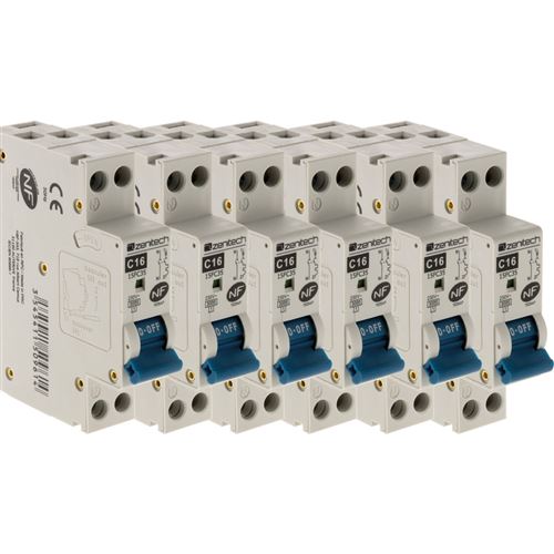 Zenitech - Disjoncteur 16A Phase Neutre - Lot de 6 - NF - Image 2