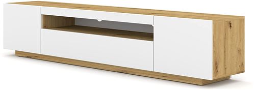 Meuble TV bas 200 cm chêne artisan / blanc mat sans LED