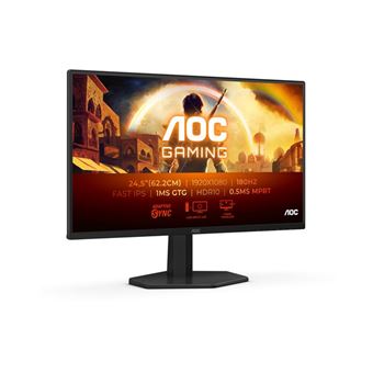AOC Gaming 25G42E - Écran LED - jeux - 25" (24.5" visualisable) - 1920 x 1080 Full HD (1080p) @ 180 Hz - Fast IPS - 300 cd/m² - 1000:1 - HDR10 - 0.5 ms - HDMI, DisplayPort - noir, rouge