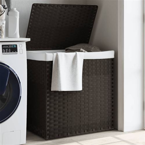 Vidaxl Marron Panier À Linge 2 Sections - Foncé - Image 3
