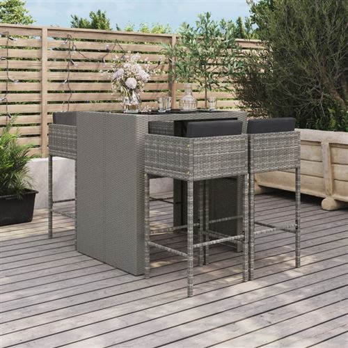 Ensemble De Bar De Jardin 5 Pcs Avec Coussins Gris Poly Rotin Vidaxl