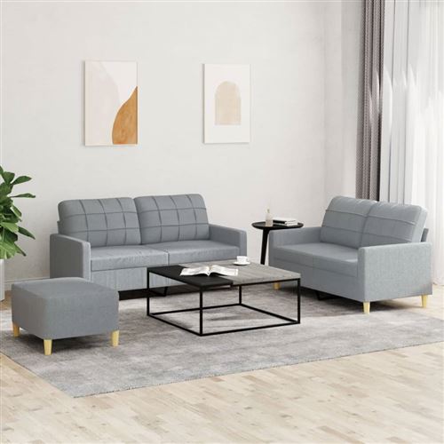 Non Communiqué Gris Clair Vidaxl Ensemble De Canapés 3 Pcs Avec Coussins Tissu3201282