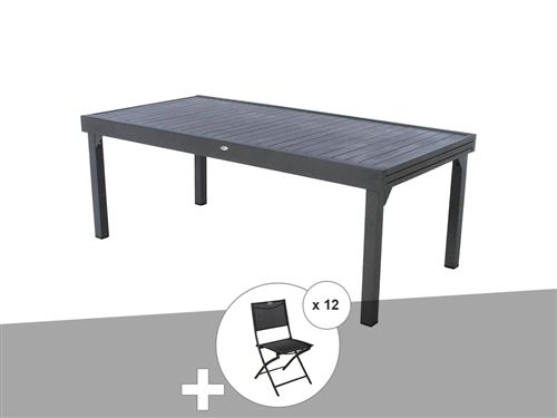 Ensemble repas table extensible rectangulaire alu Graphite Piazza + 12 chaises Modula - Hespéride
