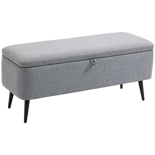 HOMCOM Banc banquette coffre de rangement 2 en 1 en tissu avec pieds en acier noir 102 x 40 x 39,5 cm gris - Image 3