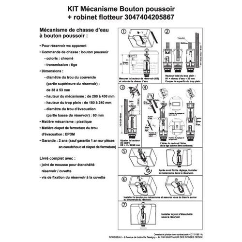Kit Mecanisme Chasse D'eau Avec Robinet Flotteur Sachet à Prix