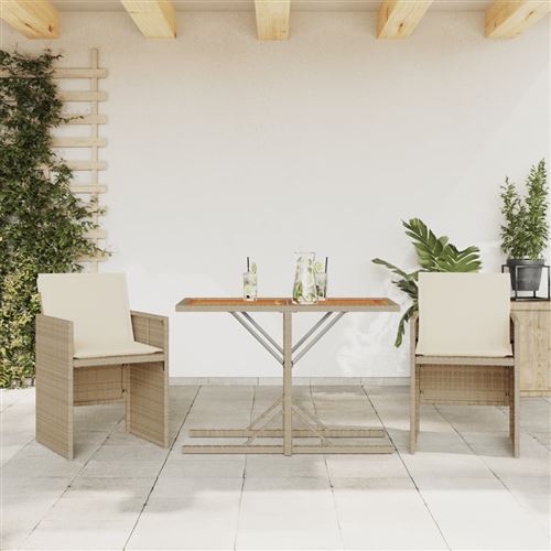 Non Communiqué Beige Vidaxl 3-Delige Bistroset Met Kussens Poly Rattan 365069