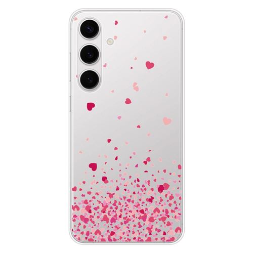Coque en silicone imprimée compatible Samsung Galaxy S24 FE Confettis de Coeurs Rose