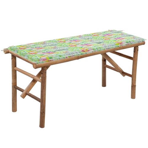 Banc de jardin pliable avec coussin 118 x 38 x 45 cm en bambou