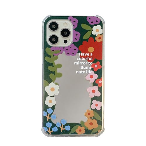 Coque avec Miroir pour iPhone 13 Frusde Bordure Fleurie Etui de Protection