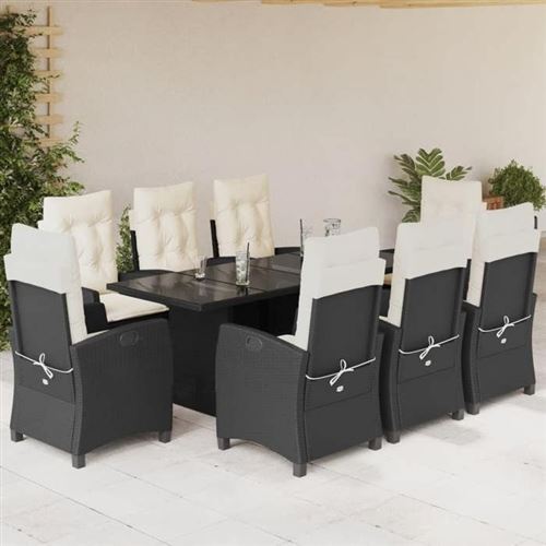 Vidaxl Noir Ensemble À Manger De Jardin 9Pcs - Coussins - Résine Tressée - Image 2