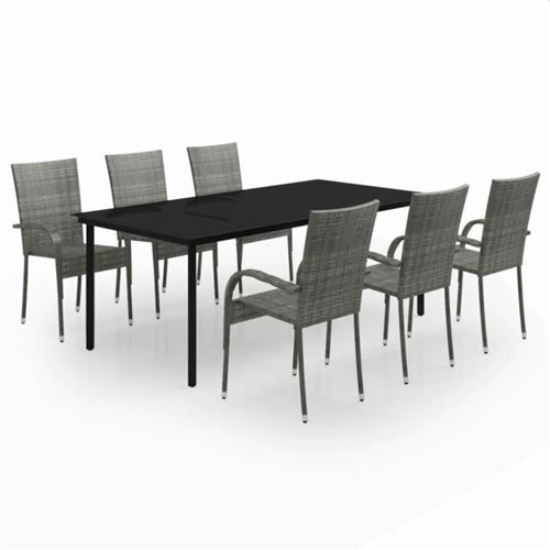 Non Communiqué Gris Vidaxl Ensemble De Salle À Manger De Jardin 7 Pcs, Et Noir