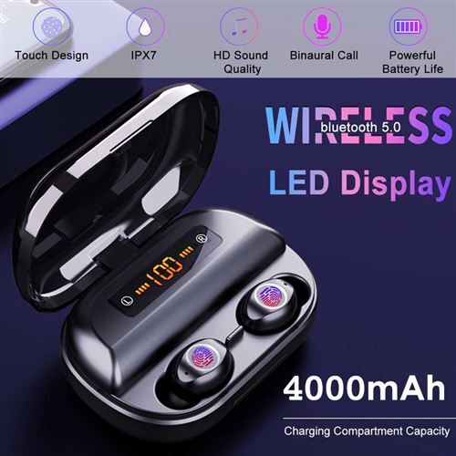 [Capacité 4000mAh / 2400mAh] Affichage LED de la batterie TWS 90h Playtime Wireless