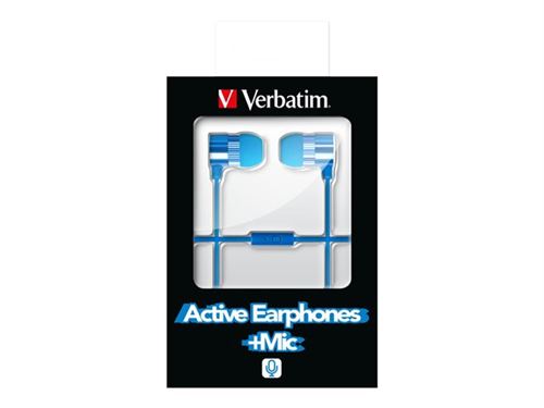Verbatim Active Earphones with Microphone - Écouteurs avec micro - intra-auriculaire - filaire - jack 3,5mm - bleu