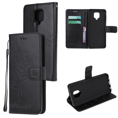 Etui en PU empreinte chouette noir pour votre Xiaomi Redmi Note 9 Pro
