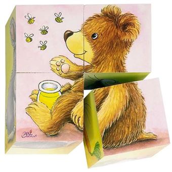 Puzzles De 4 Cubes Bébés Animaux Jeu Jouet En Bois Enfant 2 Ans - 1
