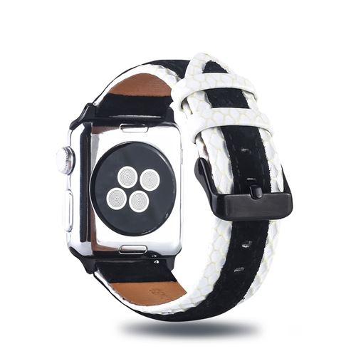 Bracelet en cuir véritable bicolore couche supérieure blanc/noir pour votre Apple Watch Series 4 40mm/Series 3 2 1 38mm