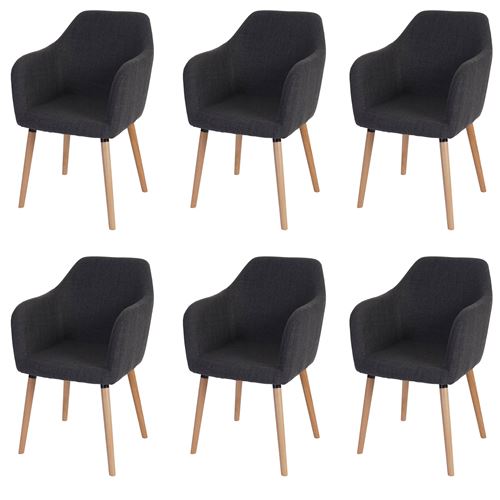 6x chaise de séjour / salle à manger Malmö T381 tissu, gris