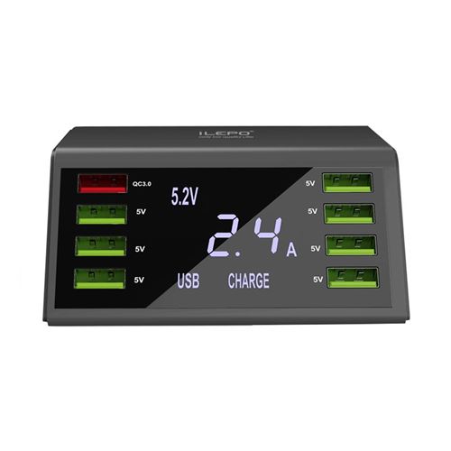 Station de Recharge Intelligente 8 Ports USB 60 Watts avec Recharge Rapide QC 3.0 (Noir)