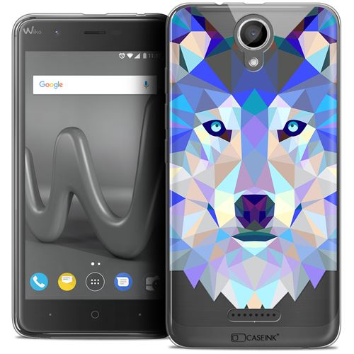 Coque Crystal Gel Wiko Harry (5 ) Extra Fine Polygon Animals - Loup