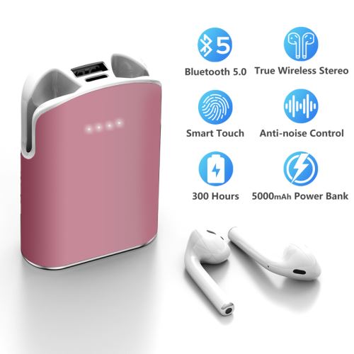 Écouteur Bluetooth LAMZIEN Oreillette sans Fil Charge 5000mAh Hi-FI Son Oreillette Sport avec Micro Intégré, Rose