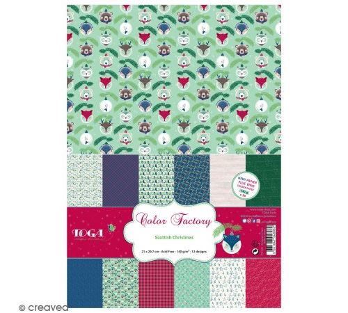 Papier scrapbooking Toga Color Factory - Format A4 - Scottish Christmas - 36 feuilles