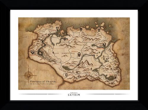 Photographie encadree Skyrim Carte 50x70cm