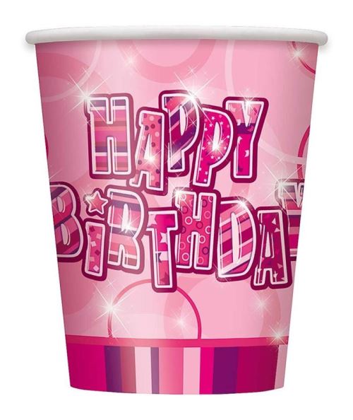 Haza Original tasses de fête Happy Birthday 266 ml 8 pcs rose