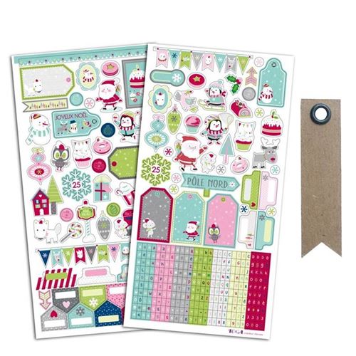 Stickers Noël au Pôle Nord + 20 étiquettes kraft Fanion