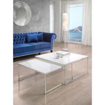 Lot De 2 Tables Basses Gigognes En Verre Blanc Opaque Et Acier