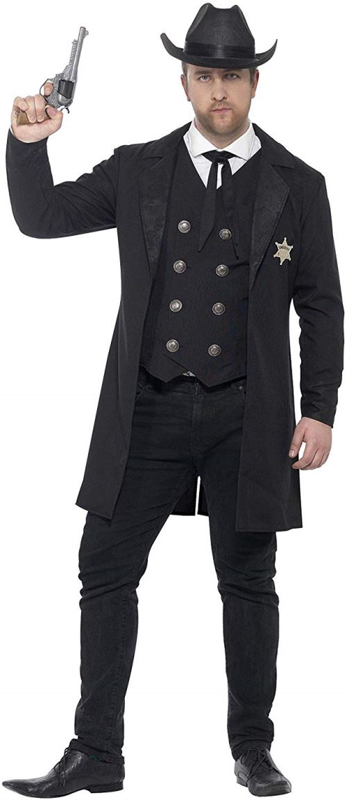 Smiffys Costume shérif, grande taille, Noir, avec veste, gilet, cravate et chapeau