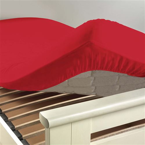 Drap housse 2 personnes 180 x 200 cm uni 57 fils lina Coquelicot