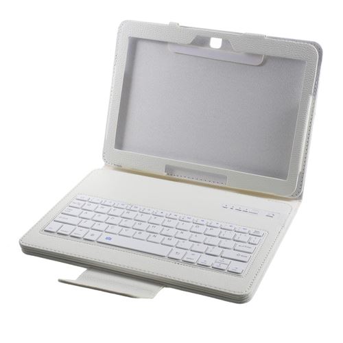 Etui en PU clavier sans fil bluetooth amovible blanc pour votre Samsung Galaxy Tab 4 10.1 T530