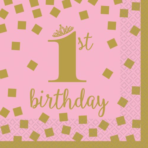 Amscan serviettes de table premier anniversaire filles 25 x 25 cm 16 pièces