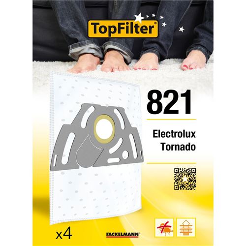 TopFilter 821, 4 sacs aspirateur pour Electrolux et Tornado boîte de sacs d'aspiration en non-tissé, 4 sacs à poussière (30 x 26 x 0,1 cm)