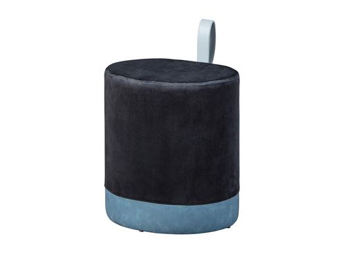 Tabouret Osane en velours avec lanière - l 38 x P 32 x H 43 cm - Noir et bleu