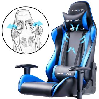 Gtplayer Chaise Gaming De Bureau Fauteuil Gamers Siege Ergonomique Hauteur Reglable Et Certification Sgs Bleu Achat Prix Fnac