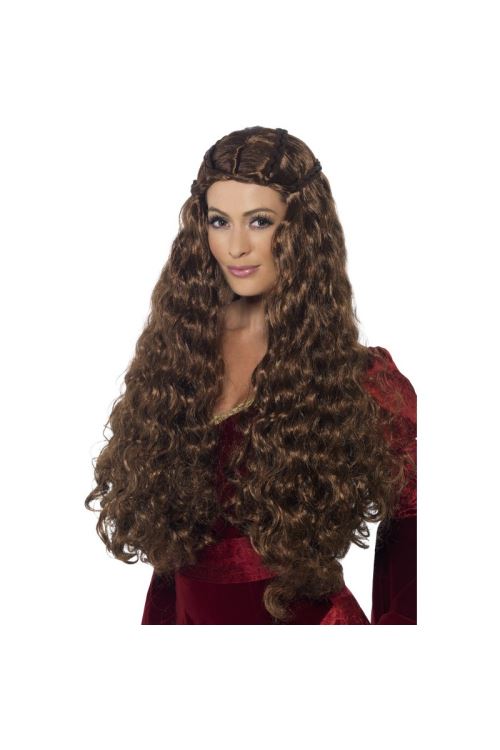 Perruque de reine medievale chatain femme