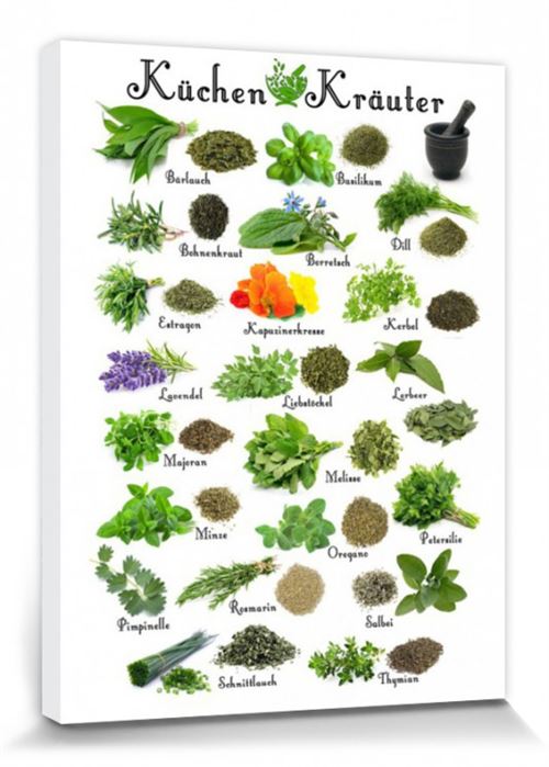 Cuisine Poster Reproduction Sur Toile, Tendue Sur Châssis - Herbes Aromatiques (40x30 cm)