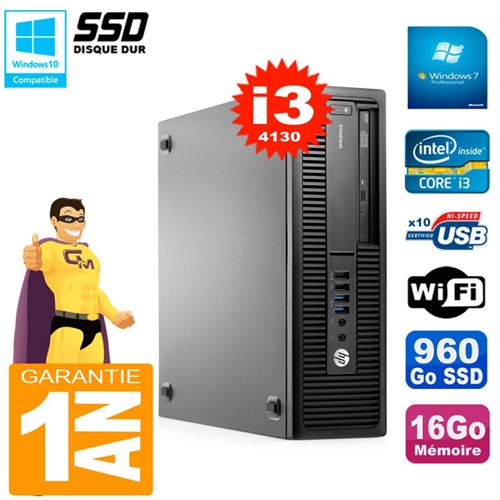 Pc hp elitedesk 800 g1 sff core i3-4130 ram 16go 960 go ssd graveur dvd wifi w7