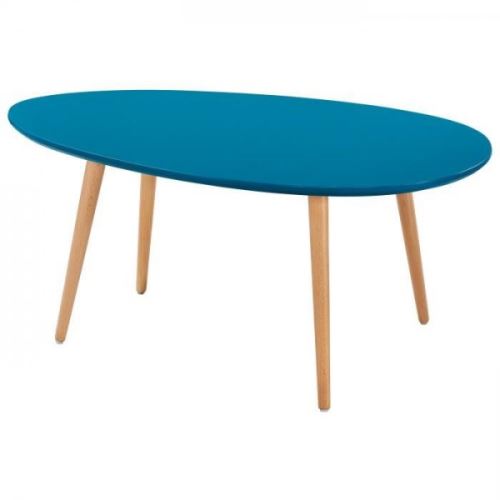STONE Table basse ovale scandinave bleu paon laque - L 98 x l 61 cm