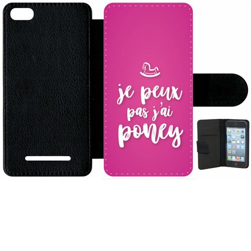 étui porte feuille xiaomi mi 4c je peux pas jai poney fond rose fushia