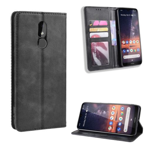 Etui en PU vintage auto-absorbé avec support noir pour votre Nokia 3.2
