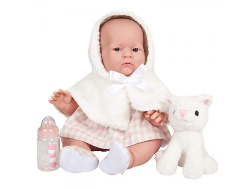Berenguer - All-Vinyl Baby Doll. Dressed in a White and Pink 3 piece outfitit. REAL GIRL! -