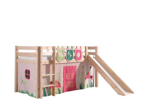 Vipack PINO Lit Compact avec Toboggan + Rideau de lit Spring + 3 Pochettes Spring